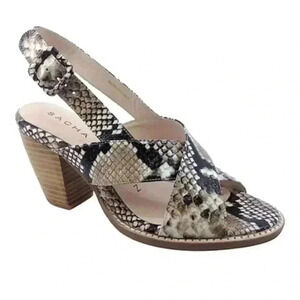 Sacha London | “Diamant Clover” Leather (Snakeskin Embossed) Heeled Sandals